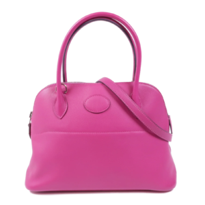 HERMES Swift皮革Bolide 27銀扣手挽肩背兩用袋Rose Purple